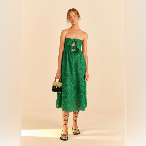 FARM Rio Dresses & Skirts - FARM Rio Green Eyelet Midi Dress